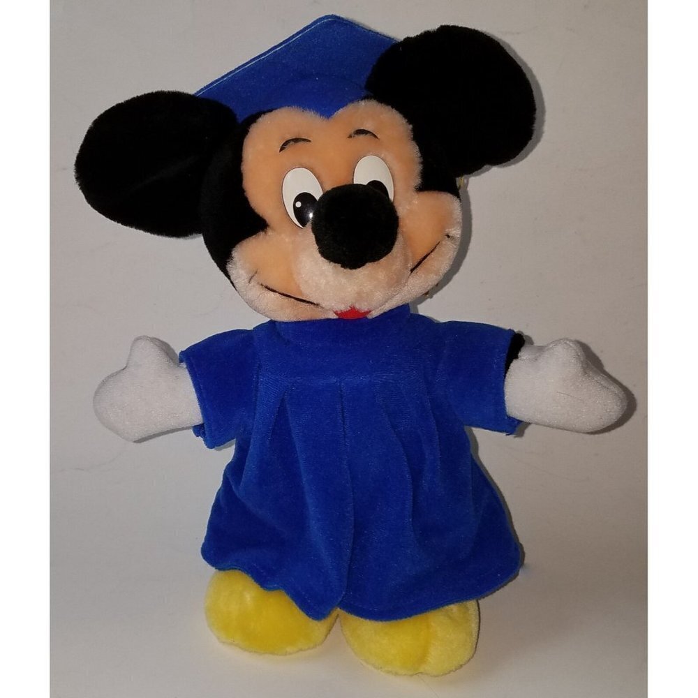 VTG Graduation Mickey Mouse Plush 10" Disneyland Stuffed Animal Toy Blue Robe